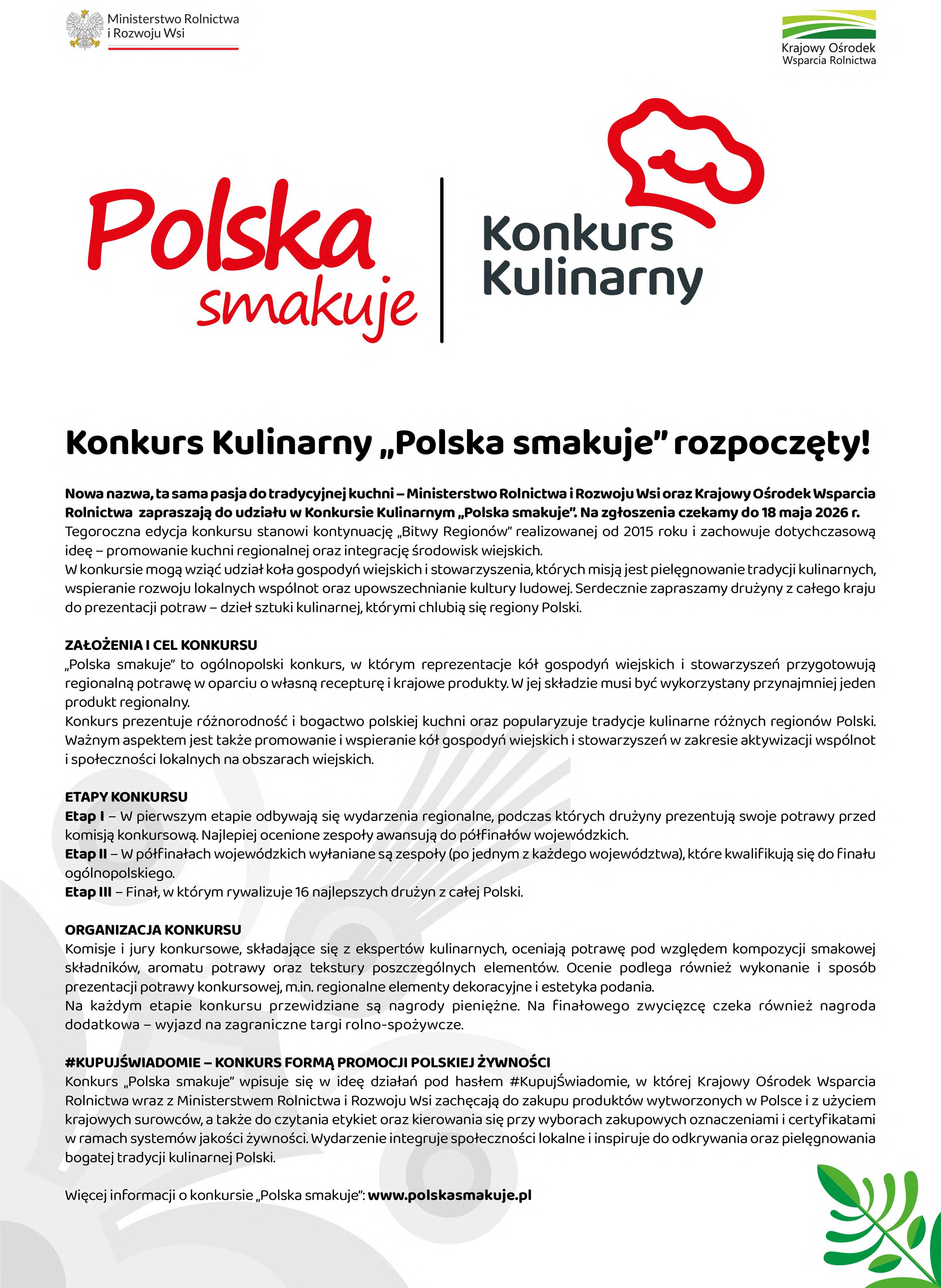 Konkurs Kulinarny "Polska smakuje". Zgłoszenia przyjmowane są do 18 maja