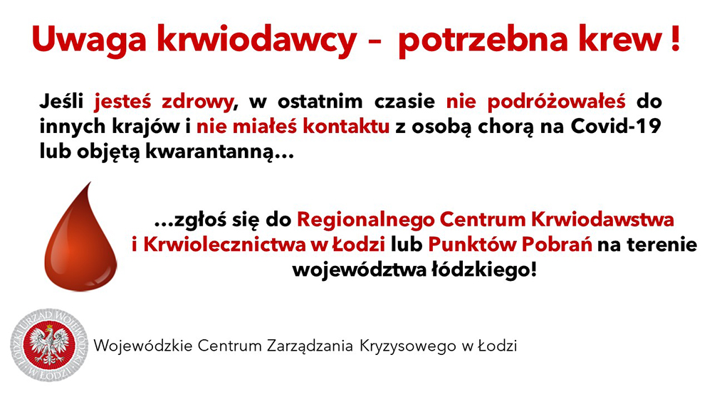 UWAGA KRWIODAWCY – POTRZEBNA KREW!